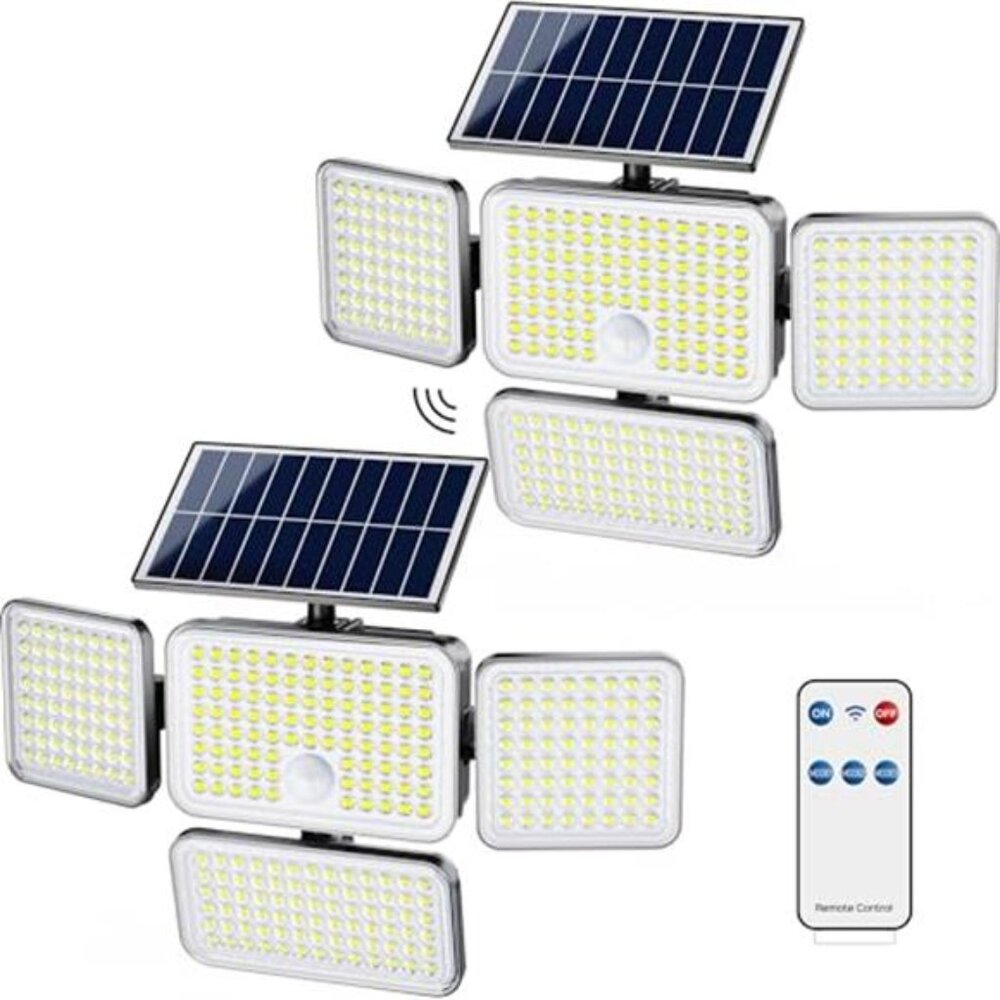 Solar Motion Sensor Lights 304 LED 2500 Lumen 4 Head Waterproof 2 Pack